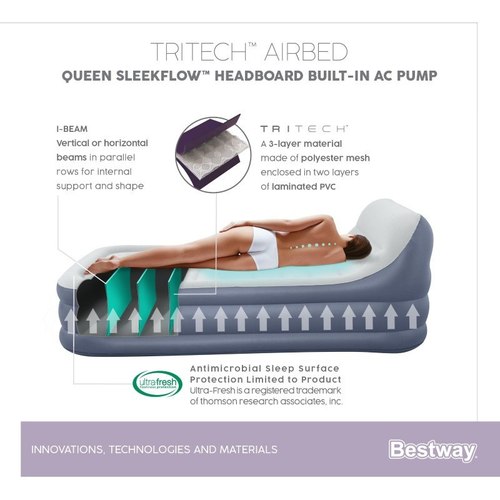 מזרן מתנפח זוגי עם משענת גב ומשאבת ניפוח מובנית מבית BESTWAY דגם 67923