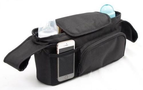 ארגונית לעגלת תינוק או טיולון עם תא קדמי ותא לטלפון - שחור