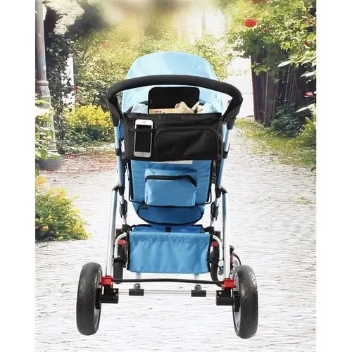 ארגונית לעגלת תינוק או טיולון עם תא קדמי ותא לטלפון - שחור