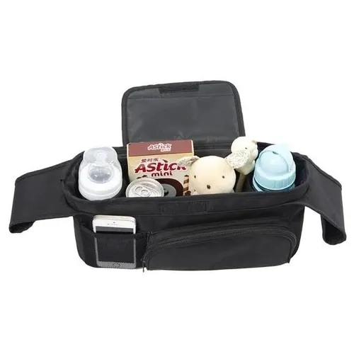 ארגונית לעגלת תינוק או טיולון עם תא קדמי ותא לטלפון - שחור