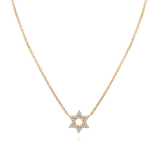 שרשרת ותליון מגן דוד יהלומים מזהב 14k