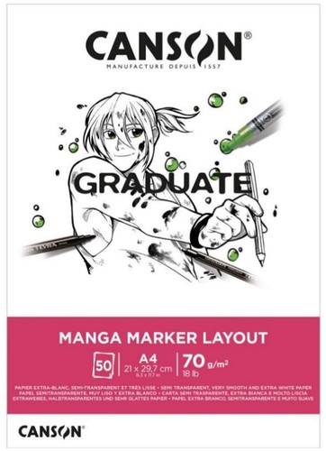 בלוק נייר למרקרים 70 גרם GRADUATE MANGA MARKER LAYOUT A4 (50 דף)