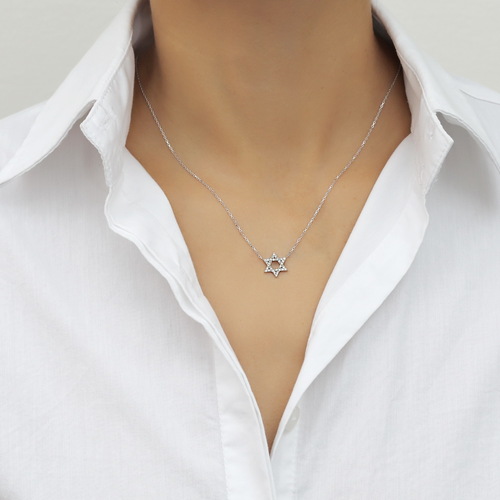 שרשרת ותליון מגן דוד יהלומים מזהב 14k