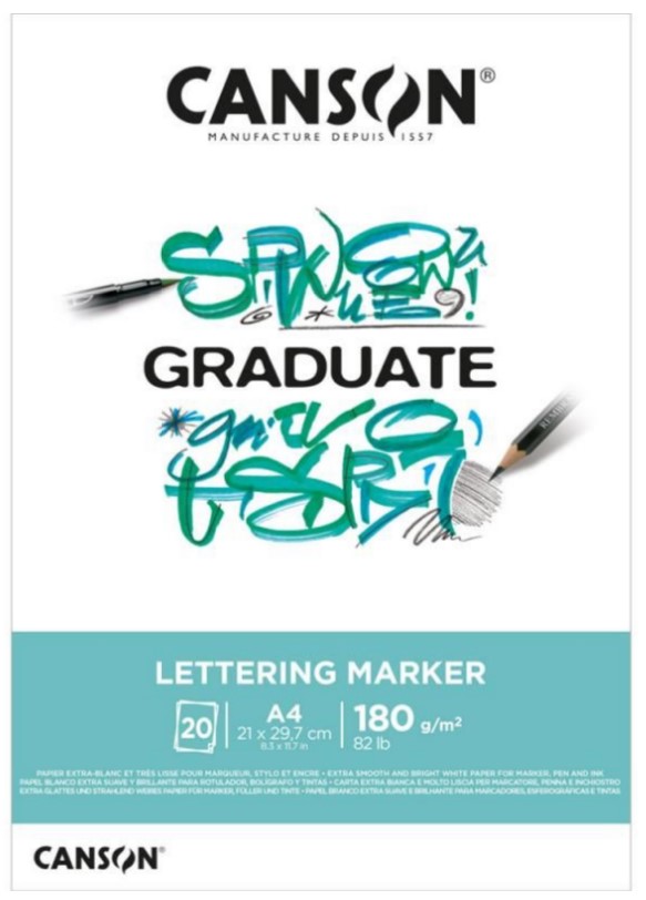 בלוק נייר למרקרים 180 גרם GRADUATE LETTERING MARKER A4 (20 דף)