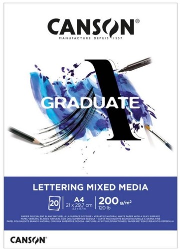 בלוק נייר למרקרים 200 גרם GRADUATE LETTERING MIXED MEDIA A4 (20 דף)