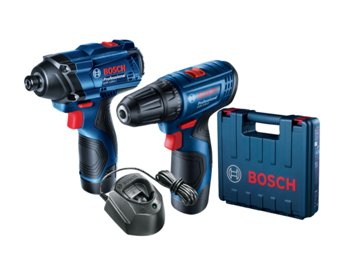 סט מברגה / מקדחה + אימפקט בוש BOSCH GDR+GSR 120-LI בוש כולל 2 סוללות ליתיום 12V 1.5Ah, מטען ומזוודה