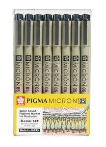 סט 8 עטי שרטוט *צבעוניים* Pigma Micron 05