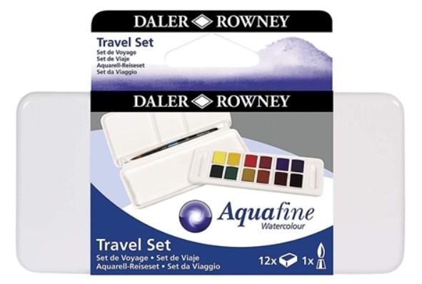 12 צבעי מים - ערכת טיולים  DALER ROWNEY AQUAFINE TRAVEL SET