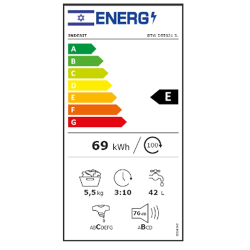 מכונת כביסה Indesit BTWD55021IL ‏5.5 ‏ק