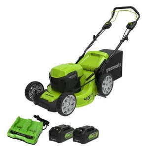 מכסחת דשא נטענת 48V(2X24V) נסיעה עצמית רוחב כיסוח 46 ס"מ +שתי סוללות 4.0Ah ומטען Dual Port(2A) דגם 99724/2 גרין וורקס