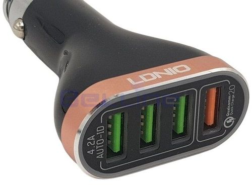 מטען מהיר LDNIO עם 4 יציאות USB חיבור לשקע מצית רכב 6.2A max