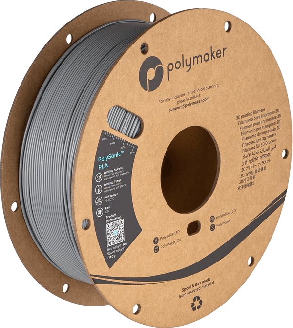 פילמנט אפור להדפסה מהירה 1 ק"ג 1.75 מ"מ -  PolySonic PLA Grey