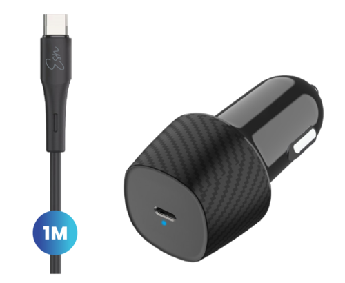Essentials Type-C 25W Car Charger + Type-C Cable - Black