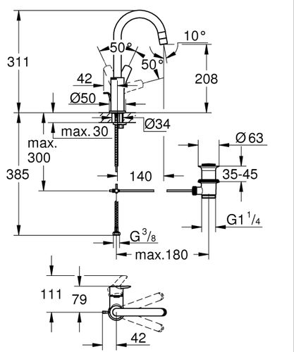 ברז פרח START פיה ארוכה כרום ניקל GROHE 23554002