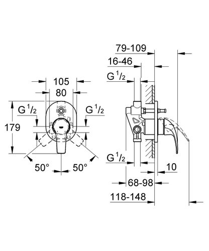 אינטרפוץ 4 דרך אובלי BAUCURVE כרום ניקל GROHE 29043000