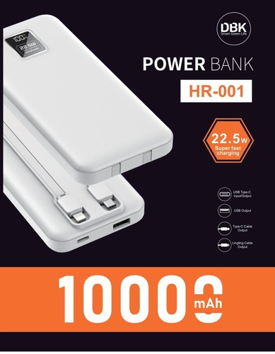 מטען חירום 10,000 מיליאמפר+טעינה מהירה+כבלים מובנים+תצוגה.