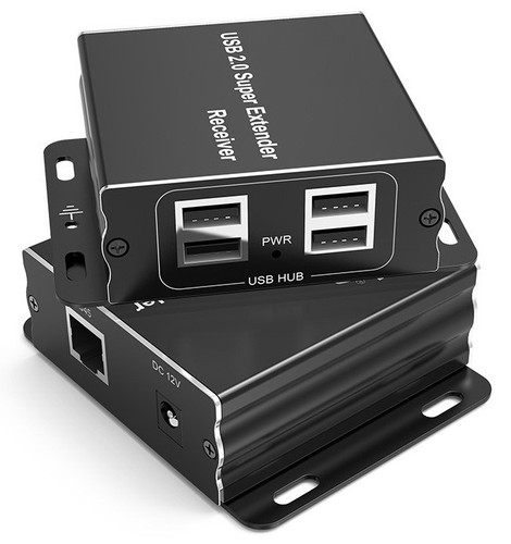 מרחיק USB2.0 על גבי כבל רשת CAT5e/6/7 עם פיצול ל-4*USB2.0 + ספק כוח, עד 60 מטר ב-USB2.0 ו-100 מטר ב-USB1.1