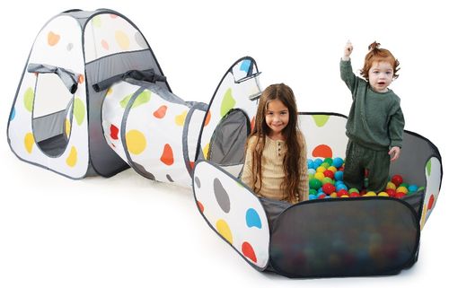 סט המשחקים המושלם - אוהל עם בריכת כדורים ומנהרת זחילה + 50 כדורים - אפור