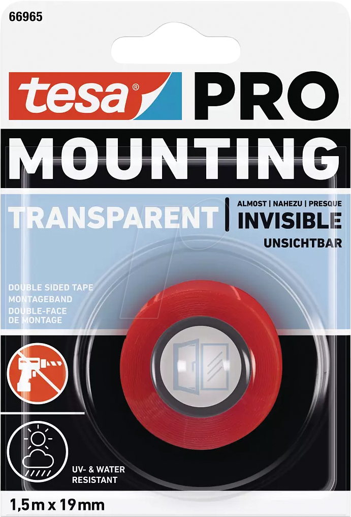 סרט דו צדדי שקוף 66965 Tesa® PRO דק במיוחד 1.5 מטר.