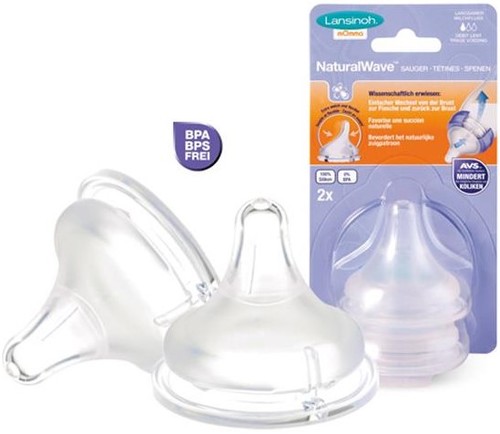 זוג פטמות האכלה לבקבוקי לנסינו Lansinoh NaturalWave Fast Flow - זרימה מהירה