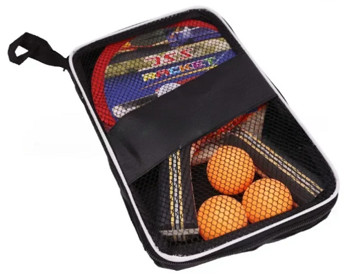 סט פינג פונג מעץ עם 3 כדורים בתוך תיק נשיאה עם רוכסן