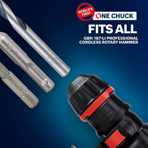 גוף פטישון נטען 18V GBH 187-LI ONE CHUCK מתאים גם לחיבור רגיל וגם לחיבור Bosch SDS