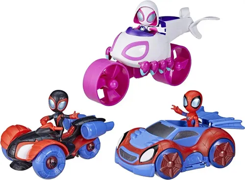 3 כלי רכב של צוות ספיידי משנים צורה עם 3 דמויות