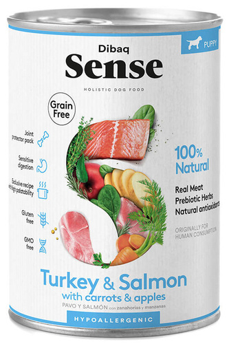 שימורי סנס סלמון והודו לגורי כלבים 380 גרם Sense