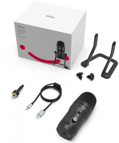 מיקרופון שולחני עם מעמד Fifine K690 USB Cardioid Condenser - צבע שחור