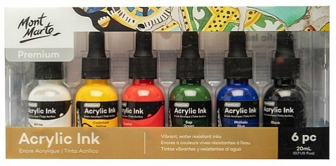  סט 6 דיו אקרלי ACRYLIC INK (צבעי יסוד)