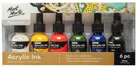  סט 6 דיו אקרלי ACRYLIC INK (צבעי יסוד)