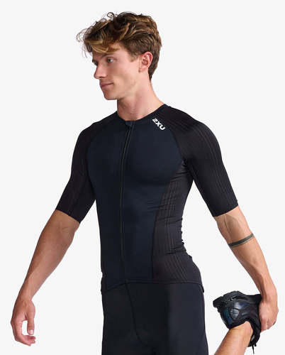 חולצת טריאתלון גברים Aero Tri Sleeved Top BLK/WHT 