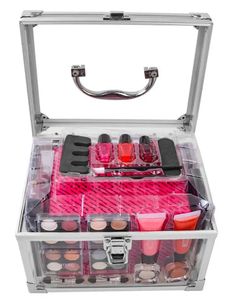 סט איפור גדול לילדים במזוודה שקופה (בטוח לשימוש) 42 אביזרים Miss Young