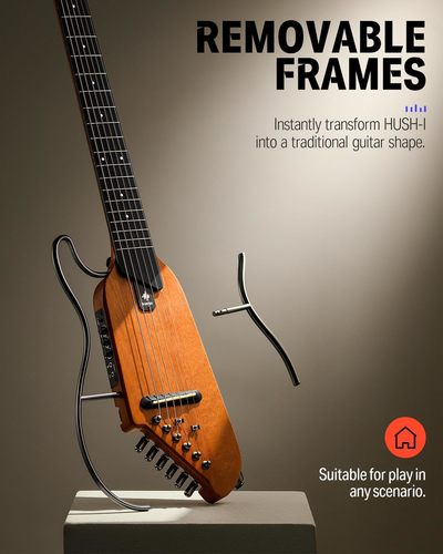 גיטרה שקטה אקוסטית מוגברת EC1781 בעיצוב חדשני HUSH I בצבע מהגוני | גיטרה לטיולים מבית DONNER