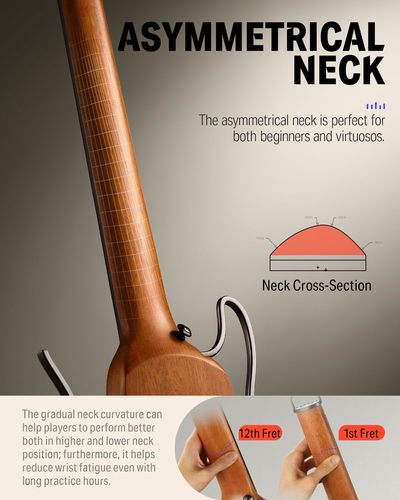 גיטרה שקטה אקוסטית מוגברת EC1781 בעיצוב חדשני HUSH I בצבע מהגוני | גיטרה לטיולים מבית DONNER