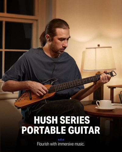 גיטרה שקטה אקוסטית מוגברת EC1781 בעיצוב חדשני HUSH I בצבע מהגוני | גיטרה לטיולים מבית DONNER