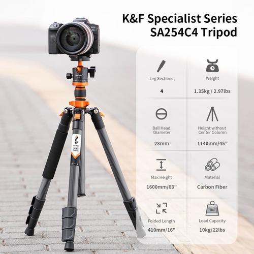 חצובת סיבי פחמן עם ראש כדורי - K&F Concept PRO Carbon Fiber Tripod & Monopod Kit D254C1 + BH-28L