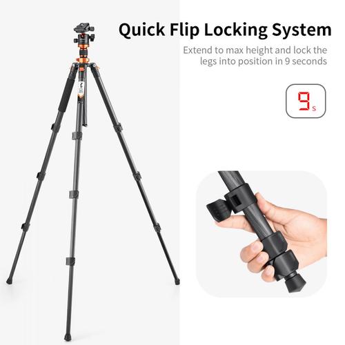 חצובת סיבי פחמן עם ראש כדורי - K&F Concept PRO Carbon Fiber Tripod & Monopod Kit D254C1 + BH-28L