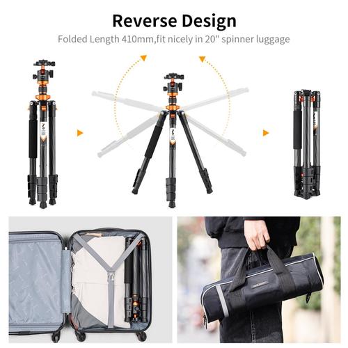חצובת סיבי פחמן עם ראש כדורי - K&F Concept PRO Carbon Fiber Tripod & Monopod Kit D254C1 + BH-28L