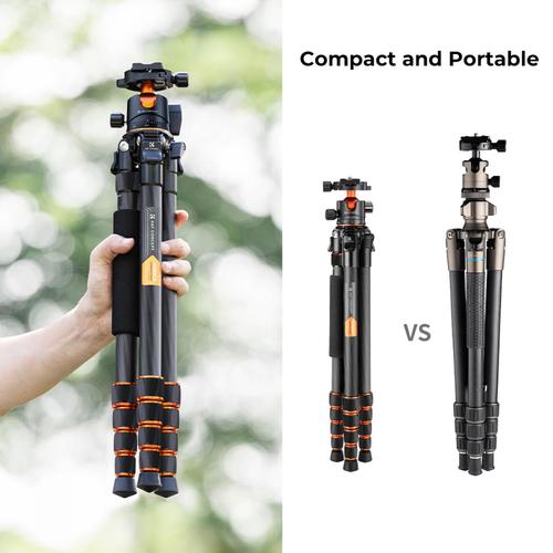 חצובת סיבי פחמן עם ראש כדורי - K&F Concept PRO Carbon Fiber Tripod & Monopod Kit A255C2 + BH-36L