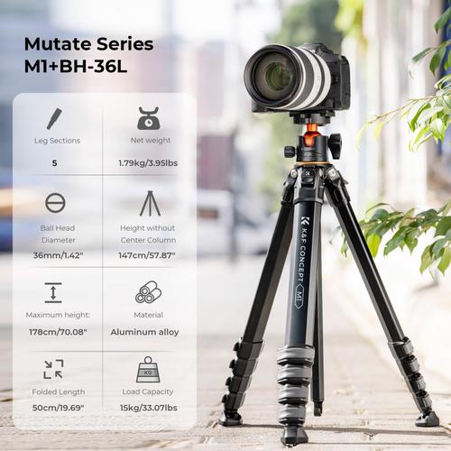 חצובת אלומיניום עם ראש כדורי - K&F Concept Aluminum Travel Tripod M1 + BH35L