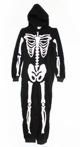 אוברול (ואנזי) שחור עם הדפס שלד דו-צדדי