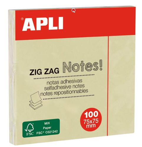 פתקיות ממו צהובות APLI 75X75 זיג זג (100 דף)