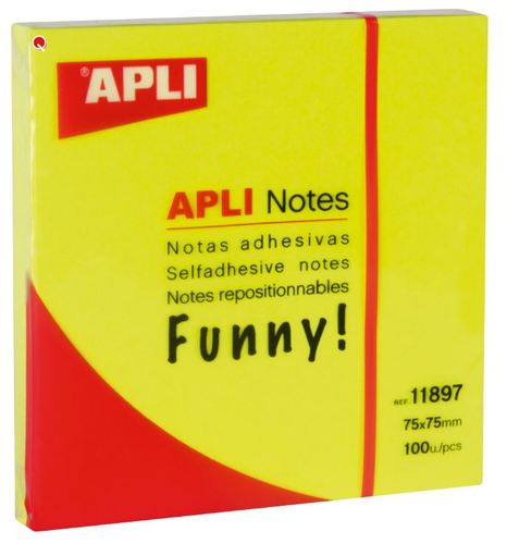 פתקיות ממו APLI 75X75 צהוב זוהר (100 דף)