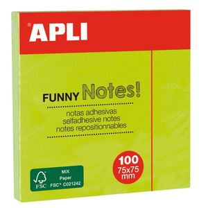פתקיות ממו APLI 75X75 ירוק זוהר (100 דף)