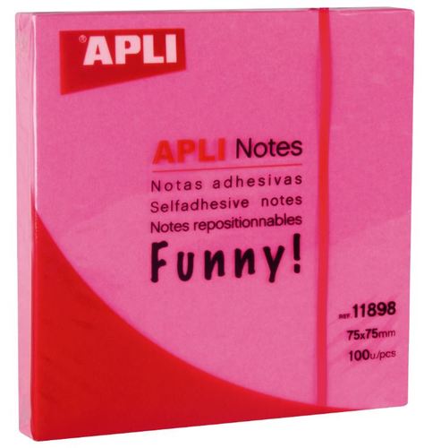 פתקיות ממו APLI 75X75 ורוד זוהר (100 דף)