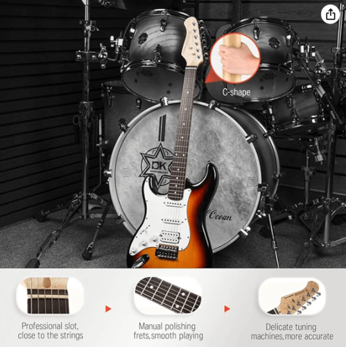 גיטרה חשמלית לשמאליים בצבע סאנברסט DST100 מבית DONNER