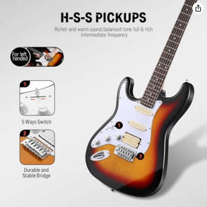 גיטרה חשמלית לשמאליים בצבע סאנברסט DST100 מבית DONNER