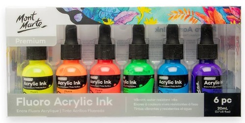  סט 6 דיו אקרלי FLUORO ACRYLIC INK (גוונים זוהרים)