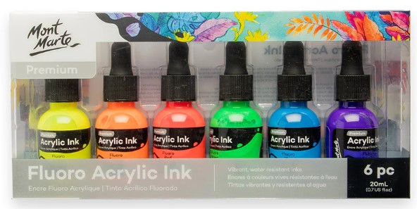  סט 6 דיו אקרלי FLUORO ACRYLIC INK (גוונים זוהרים)